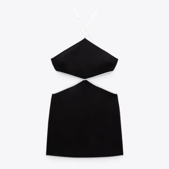 ZARA Halter Cutout Dress White Piping - Size X-Small - NEW - Picture 2 of 8